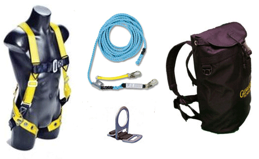 SAFETY - FALL PROTECTION KIT<br><font size=3><b>(M-L) Duffle w/Harness, 50' Lifeline w/Rope Grab