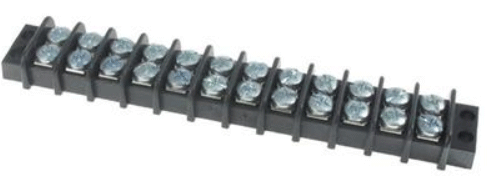 CONNECTOR - BARRIER STRIP <br><font size=3><b>.375 - 12 Pole Black 2-Row Barrier Strip (Each)