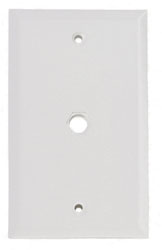 PLUG & JACK - PLATE -<br><font size= 3><b>WHITE Lexan 1-Gang Wall Plate For Cable (.406) Hole