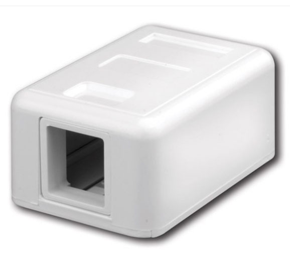 PLUG & JACK-DATACOM-JACK -SURFACE<br><font size= 3><b>WHITE 1-Port Keystone Surface Mount Housing