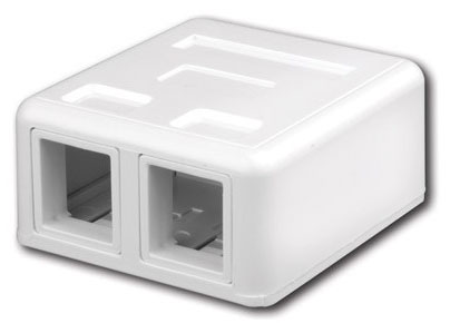 PLUG & JACK-DATACOM-JACK -SURFACE<br><font size= 3><b>WHITE 2-Port Keystone Surface Mount Housing