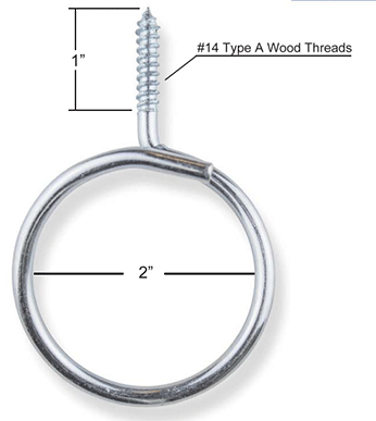 RINGS & HANGERS-BRIDLE RING<br><font size=3><b>#14 x 2 Wood Thread Stainless Steel  (25/bx)