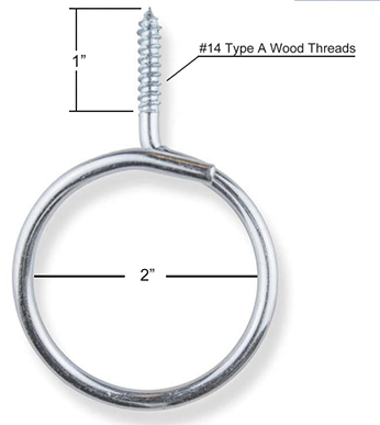 RINGS & HANGERS-BRIDLE RING<br><font size=3><b>1/4 x 2 Wood Thread 316 Stainless Steel  (25/bx)