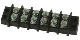 CONNECTOR - BARRIER STRIP <br><font size=3><b>.375 - 6 Pole Black 2-Row Barrier Strip (Each)