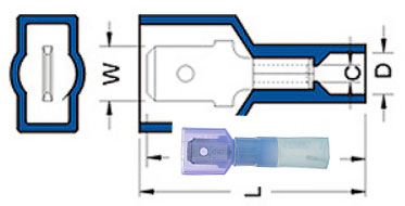 CONNECTOR-CRIMP-DISCONNECT-HEAT SHRINK<br><font size=3><b>16-14 Blue Heat Shrink Male .250 (100)