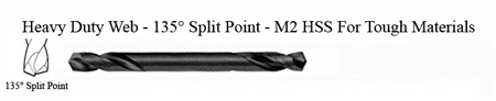 DRILL BIT - METAL CUTTING - DOUBLE ENDED<br><font size=3><b>1/4 x 2-1/2 135 Split Pnt HSPD Bit ea