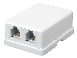 PLUG & JACK - TELECOM - JACK - SURFACE<br><font size= 3><b>RJ11 (6P4C) White DUAL SURFACE MOUNT JACK