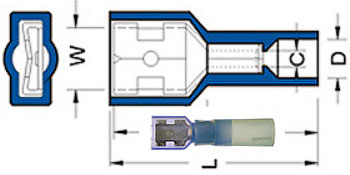 CONNECTOR-CRIMP -DISCONNECT-HEAT SHRINK<br><font size=3><b>16-14 Blue Heat Shrink Female .250 (1000)