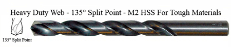 DRILL BIT - METAL CUTTING - JOBBER<br><b><font size=3>1/2 Hvy Dty 135 Split Pnt - HSPD Bit (USA)