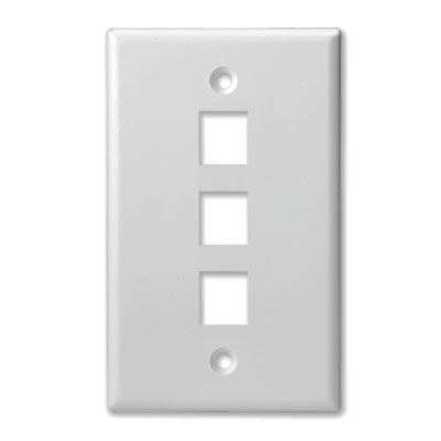 PLUG & JACK - DATACOM - KEYSTONE PLATE<br><font size= 3><b>White 3-Port Keystone Plate (ea)