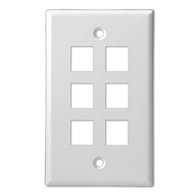 PLUG & JACK - DATACOM - KEYSTONE PLATE<br><font size= 3><b>OVERSIZE White 6-Port Keystone Plate (ea)