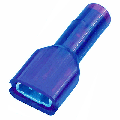 CONNECTOR - CRIMP - DISCONNECT - NYLON<br><font size=3><b>16-14 Prem Blue Nylon Female .250 (100)