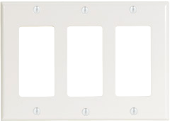 PLUG & JACK - DATACOM - DECORA - KEYSTONE<br><font size= 3><b>White 3-Gang Decora Outer-Plate (ea)
