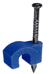 WIRE CLAMP - PLASTIC - NAIL<br><font size= 3><b>.200 (CAT 5E) Blue One Nail Clip (100)