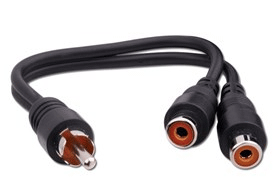 CONNECTOR - COAX - RCA ADAPTER<br><font size=3><b>RCA Male to 2  RCA Female 