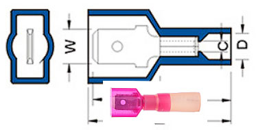 CONNECTOR-CRIMP-DISCONNECT-HEAT SHRINK<br><font size=3><b>12-18 Red Heat Shrink Male .250 (100)