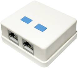 PLUG & JACK - DATACOM - JACK - SURFACE <br><font size= 3><b>RJ45 (CAT 5e) White 2-Port SURFACE Jack