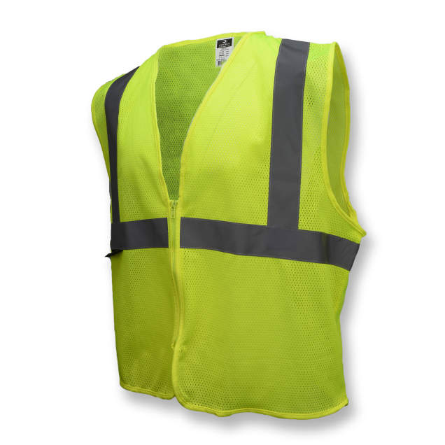 SAFETY - APPAREL - VEST<br><font size=3><b>(S-M) Class-2 Economy L. Green Safety Vest  w/Ref. Stripe