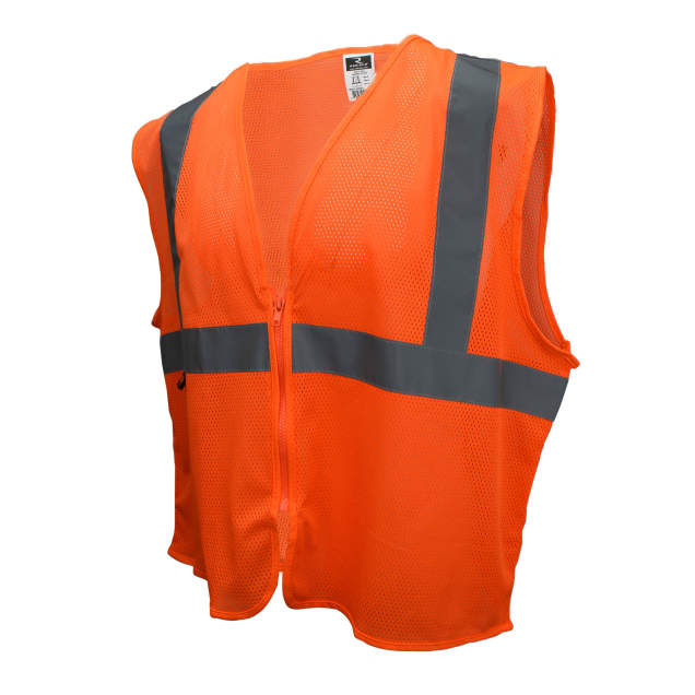 SAFETY - APPAREL - VEST<br><font size=3><b>(L-XL) Class-2 Economy Orange Safety Vest  w/Ref. Stripe