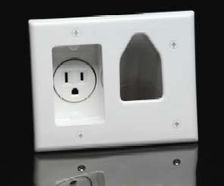 HOME THEATER - ELECTRICAL OUTLET - RECESSED<br><font size=3><b>2-Gang TV Plate with Recessed Power