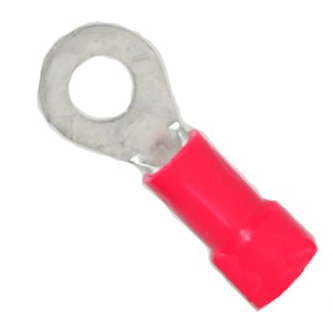 CONNECTOR - CRIMP - RING - VINYL<br><font size=3><b>22-18 Red Vinyl Ring #8 Stud (100)