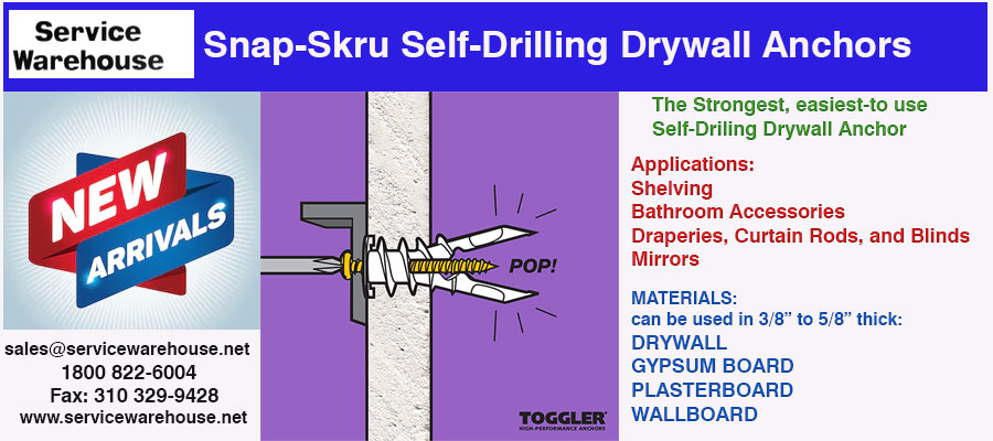 snapskru self drilling drywall anchors