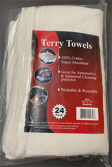 GENERAL SUPPLY-TOWEL WIPING RAGS<br><font size=3><b>Terry Towel (White) (24/PK)