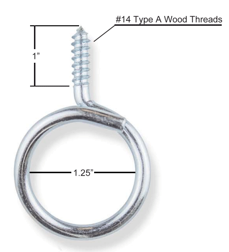 RINGS & HANGERS-BRIDLE RING<br><font size=3><b>1/4 x 1-1/4 Wood Thread 316 Stainless Steel  (25/bx)