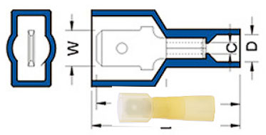CONNECTOR-CRIMP-DISCONNECT-HEAT SHRINK<br><font size=3><b>12-10 Yellow Heat Shrink Male .250 (1000)